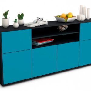 Sideboard Emilia | Korpus Anthrazit | Front in Türkis | 180x79x35cm (BxHxT)