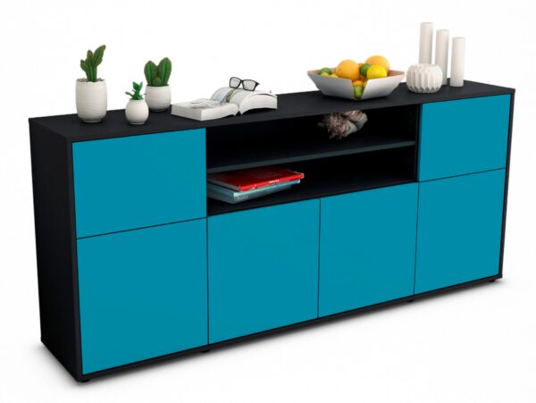 Sideboard Emilia | Korpus Anthrazit | Front in Türkis | 180x79x35cm (BxHxT)