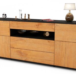 Sideboard Emma | Korpus Anthrazit | Front in Eiche Holz Optik | 180x79x35cm (BxHxT)