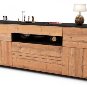Sideboard Emma | Korpus Anthrazit | Front in Pinie Holz Optik | 180x79x35cm (BxHxT)