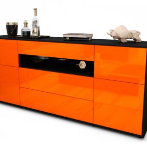 Sideboard Emma | Korpus Anthrazit | Front in Hochglanz Orange | 180x79x35cm (BxHxT)