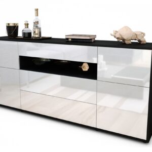 Sideboard Emma | Korpus Anthrazit | Front in Hochglanz Weiß | 180x79x35cm (BxHxT)