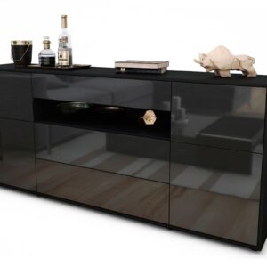 Sideboard Emma | Korpus Anthrazit | Front in Hochglanz Grau | 180x79x35cm (BxHxT)