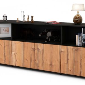 Sideboard Enrica | Korpus Anthrazit | Front in Pinie Holz Optik | 180x79x35cm (BxHxT)