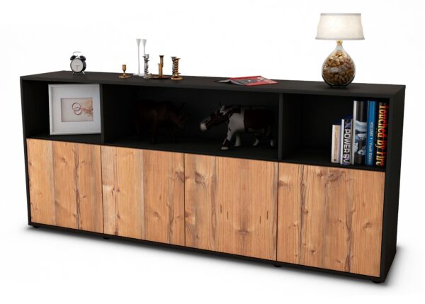 Sideboard Enrica | Korpus Anthrazit | Front in Pinie Holz Optik | 180x79x35cm (BxHxT)