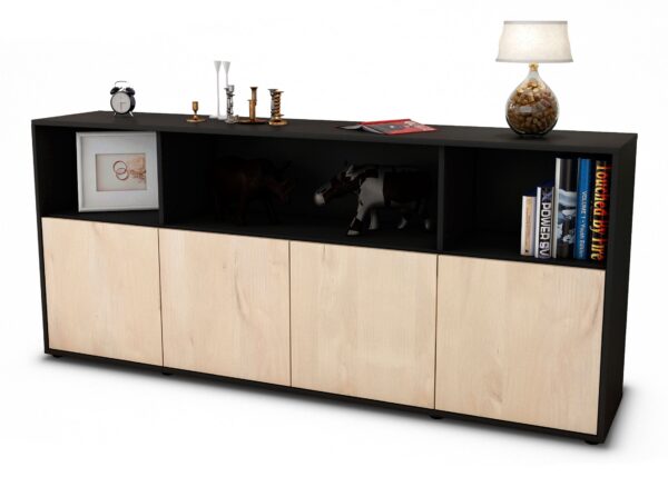 Sideboard Enrica | Korpus Anthrazit | Front in Zeder Holz Optik | 180x79x35cm (BxHxT)