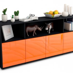 Sideboard Enrica | Korpus Anthrazit | Front in Hochglanz Orange | 180x79x35cm (BxHxT)