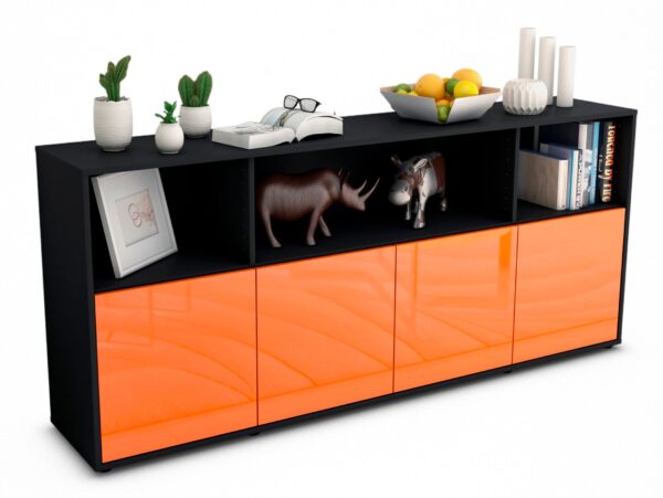 Sideboard Enrica | Korpus Anthrazit | Front in Hochglanz Orange | 180x79x35cm (BxHxT)