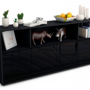 Sideboard Enrica | Korpus Anthrazit | Front in Hochglanz Schwarz | 180x79x35cm (BxHxT)