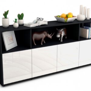 Sideboard Enrica | Korpus Anthrazit | Front in Hochglanz Weiß | 180x79x35cm (BxHxT)
