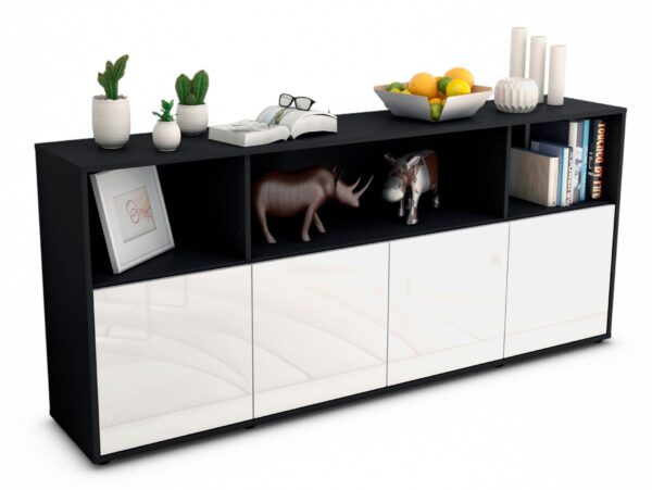 Sideboard Enrica | Korpus Anthrazit | Front in Hochglanz Weiß | 180x79x35cm (BxHxT)