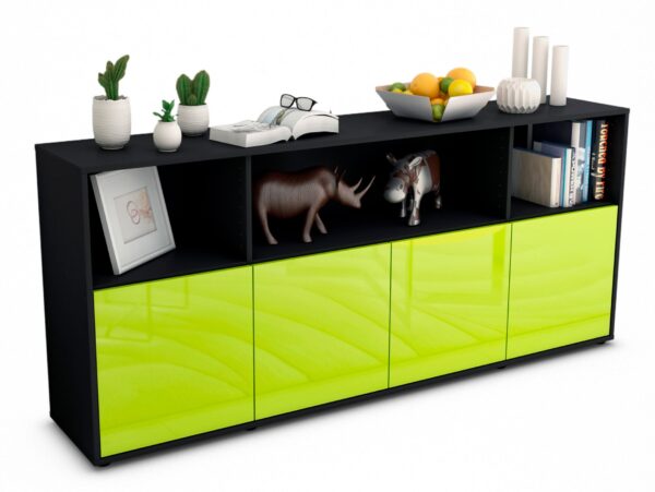 Sideboard Enrica | Korpus Anthrazit | Front in Hochglanz Grün | 180x79x35cm (BxHxT)