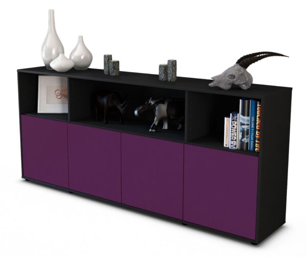 Sideboard Enrica | Korpus Anthrazit | Front in Lila | 180x79x35cm (BxHxT)