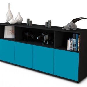 Sideboard Enrica | Korpus Anthrazit | Front in Türkis | 180x79x35cm (BxHxT)