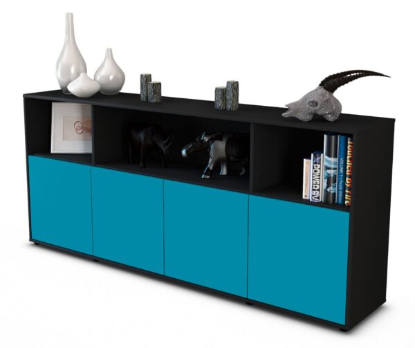 Sideboard Enrica | Korpus Anthrazit | Front in Türkis | 180x79x35cm (BxHxT)