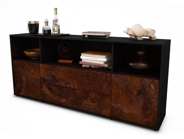 Sideboard Enza | Korpus Anthrazit | Front in Rost Optik | 180x79x35cm (BxHxT)