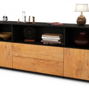 Sideboard Enza | Korpus Anthrazit | Front in Eiche Holz Optik | 180x79x35cm (BxHxT)