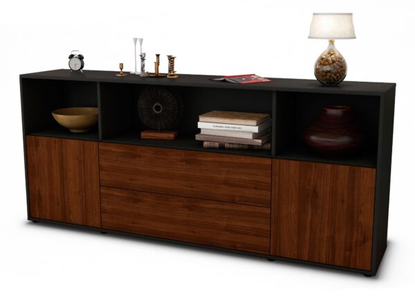 Sideboard Enza | Korpus Anthrazit | Front in Walnuss Holz Optik | 180x79x35cm (BxHxT)