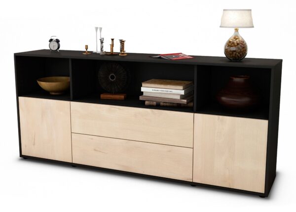 Sideboard Enza | Korpus Anthrazit | Front in Zeder Holz Optik | 180x79x35cm (BxHxT)