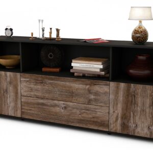 Sideboard Enza | Korpus Anthrazit | Front in Treibholz Holz Optik | 180x79x35cm (BxHxT)