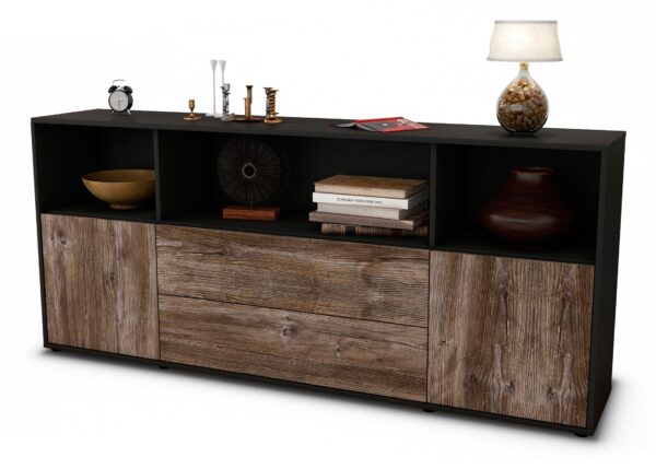 Sideboard Enza | Korpus Anthrazit | Front in Treibholz Holz Optik | 180x79x35cm (BxHxT)