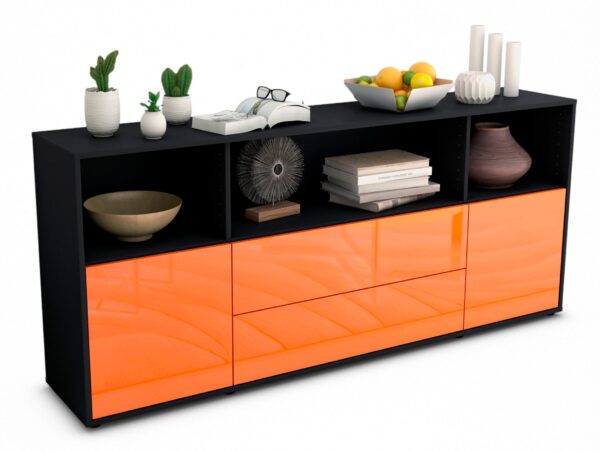 Sideboard Enza | Korpus Anthrazit | Front in Hochglanz Orange | 180x79x35cm (BxHxT)