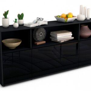 Sideboard Enza | Korpus Anthrazit | Front in Hochglanz Schwarz | 180x79x35cm (BxHxT)