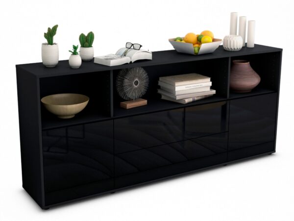 Sideboard Enza | Korpus Anthrazit | Front in Hochglanz Schwarz | 180x79x35cm (BxHxT)
