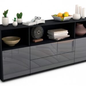 Sideboard Enza | Korpus Anthrazit | Front in Hochglanz Grau | 180x79x35cm (BxHxT)