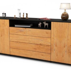 Sideboard Enzo | Korpus Anthrazit | Front in Eiche Holz Optik | 180x79x35cm (BxHxT)