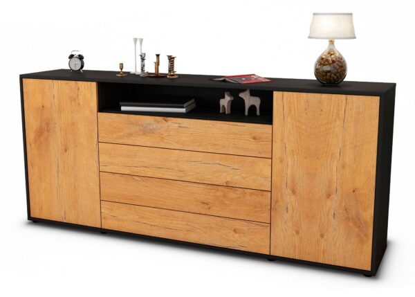 Sideboard Enzo | Korpus Anthrazit | Front in Eiche Holz Optik | 180x79x35cm (BxHxT)