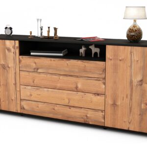 Sideboard Enzo | Korpus Anthrazit | Front in Pinie Holz Optik | 180x79x35cm (BxHxT)