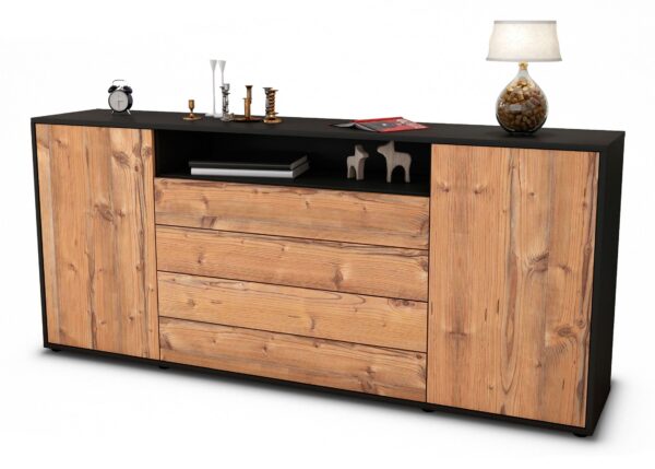 Sideboard Enzo | Korpus Anthrazit | Front in Pinie Holz Optik | 180x79x35cm (BxHxT)