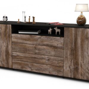 Sideboard Enzo | Korpus Anthrazit | Front in Treibholz Holz Optik | 180x79x35cm (BxHxT)