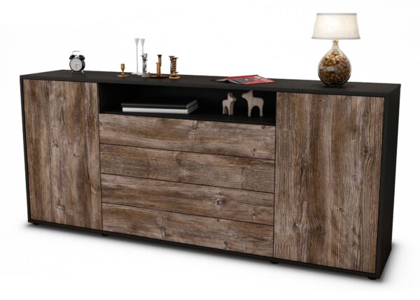 Sideboard Enzo | Korpus Anthrazit | Front in Treibholz Holz Optik | 180x79x35cm (BxHxT)