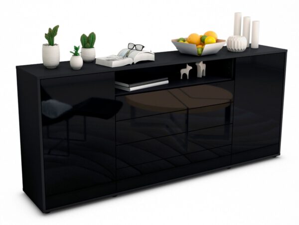Sideboard Enzo | Korpus Anthrazit | Front in Hochglanz Schwarz | 180x79x35cm (BxHxT)