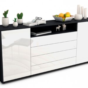 Sideboard Enzo | Korpus Anthrazit | Front in Hochglanz Weiß | 180x79x35cm (BxHxT)