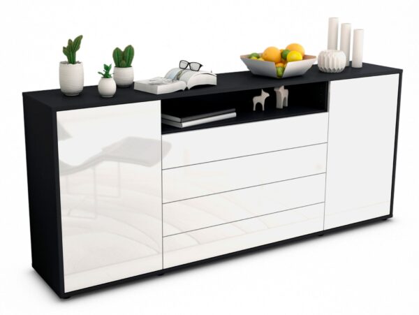 Sideboard Enzo | Korpus Anthrazit | Front in Hochglanz Weiß | 180x79x35cm (BxHxT)
