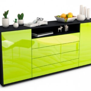 Sideboard Enzo | Korpus Anthrazit | Front in Hochglanz Grün | 180x79x35cm (BxHxT)
