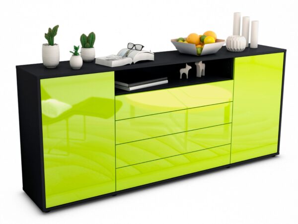 Sideboard Enzo | Korpus Anthrazit | Front in Hochglanz Grün | 180x79x35cm (BxHxT)