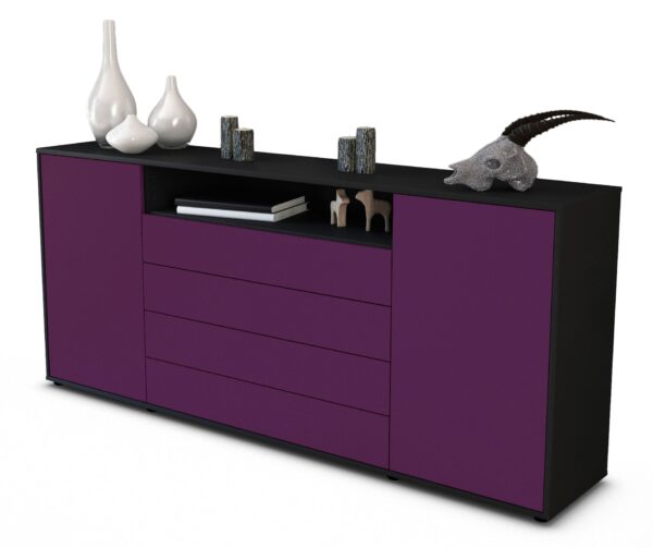 Sideboard Enzo | Korpus Anthrazit | Front in Lila | 180x79x35cm (BxHxT)