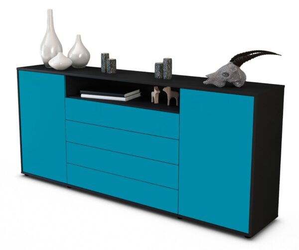 Sideboard Enzo | Korpus Anthrazit | Front in Türkis | 180x79x35cm (BxHxT)