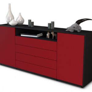 Sideboard Enzo | Korpus Anthrazit | Front in Bordeaux | 180x79x35cm (BxHxT)