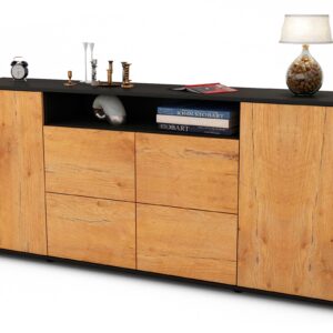 Sideboard Ephenia | Korpus Anthrazit | Front in Eiche Holz Optik | 180x79x35cm (BxHxT)