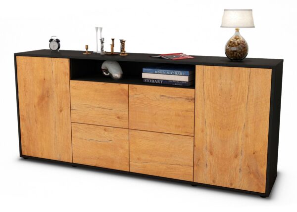 Sideboard Ephenia | Korpus Anthrazit | Front in Eiche Holz Optik | 180x79x35cm (BxHxT)