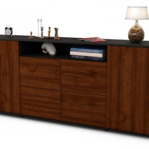 Sideboard Ephenia | Korpus Anthrazit | Front in Walnuss Holz Optik | 180x79x35cm (BxHxT)