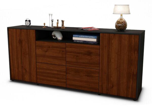 Sideboard Ephenia | Korpus Anthrazit | Front in Walnuss Holz Optik | 180x79x35cm (BxHxT)