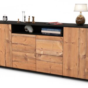 Sideboard Ephenia | Korpus Anthrazit | Front in Pinie Holz Optik | 180x79x35cm (BxHxT)