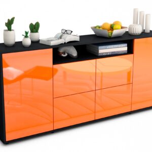 Sideboard Ephenia | Korpus Anthrazit | Front in Hochglanz Orange | 180x79x35cm (BxHxT)