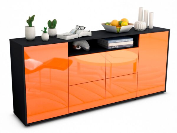 Sideboard Ephenia | Korpus Anthrazit | Front in Hochglanz Orange | 180x79x35cm (BxHxT)